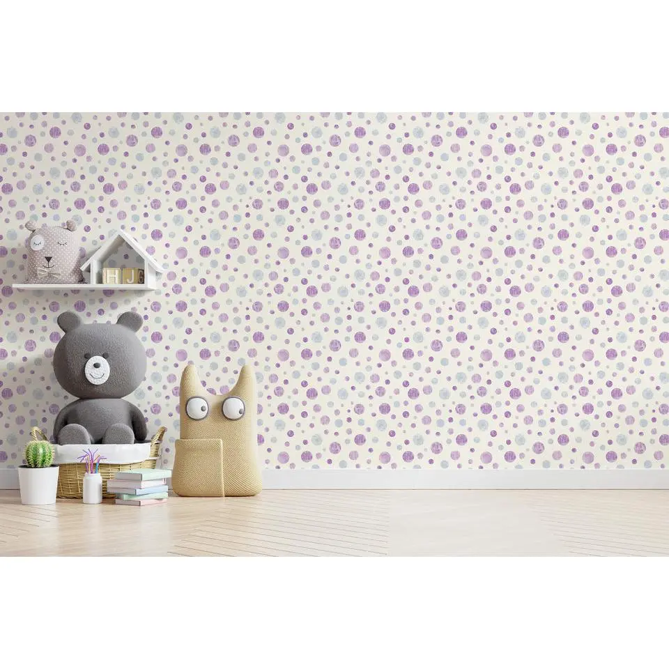 Peel and Stick Removable Fabric Wallpaper - Watercolor Bubbles - Polka Dot - Lula Purple