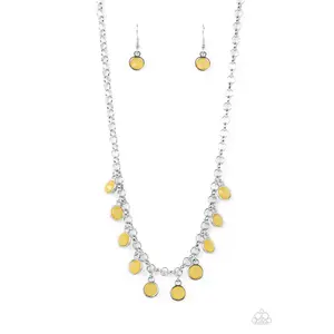 Moonbeam Magic - Yellow Opaque Crystal Bead Silver Necklace - Paparazzi