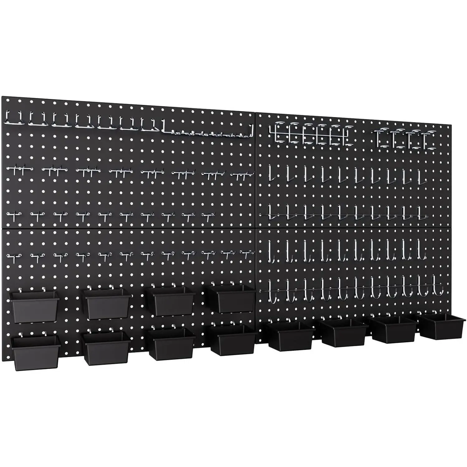 158 count Metal Pegboard Wall Organizer, 48x24 Inch Black Pegboard Panels Tool Organizer Kit with Accessories Hooks and Bins, Peg Board Utility Tool Storage for Garage Workbench Shed