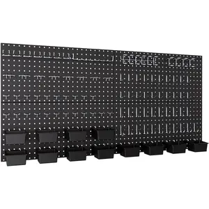 158 count Metal Pegboard Wall Organizer, 48x24 Inch Black Pegboard Panels Tool Organizer Kit with Accessories Hooks and Bins, Peg Board Utility Tool Storage for Garage Workbench Shed