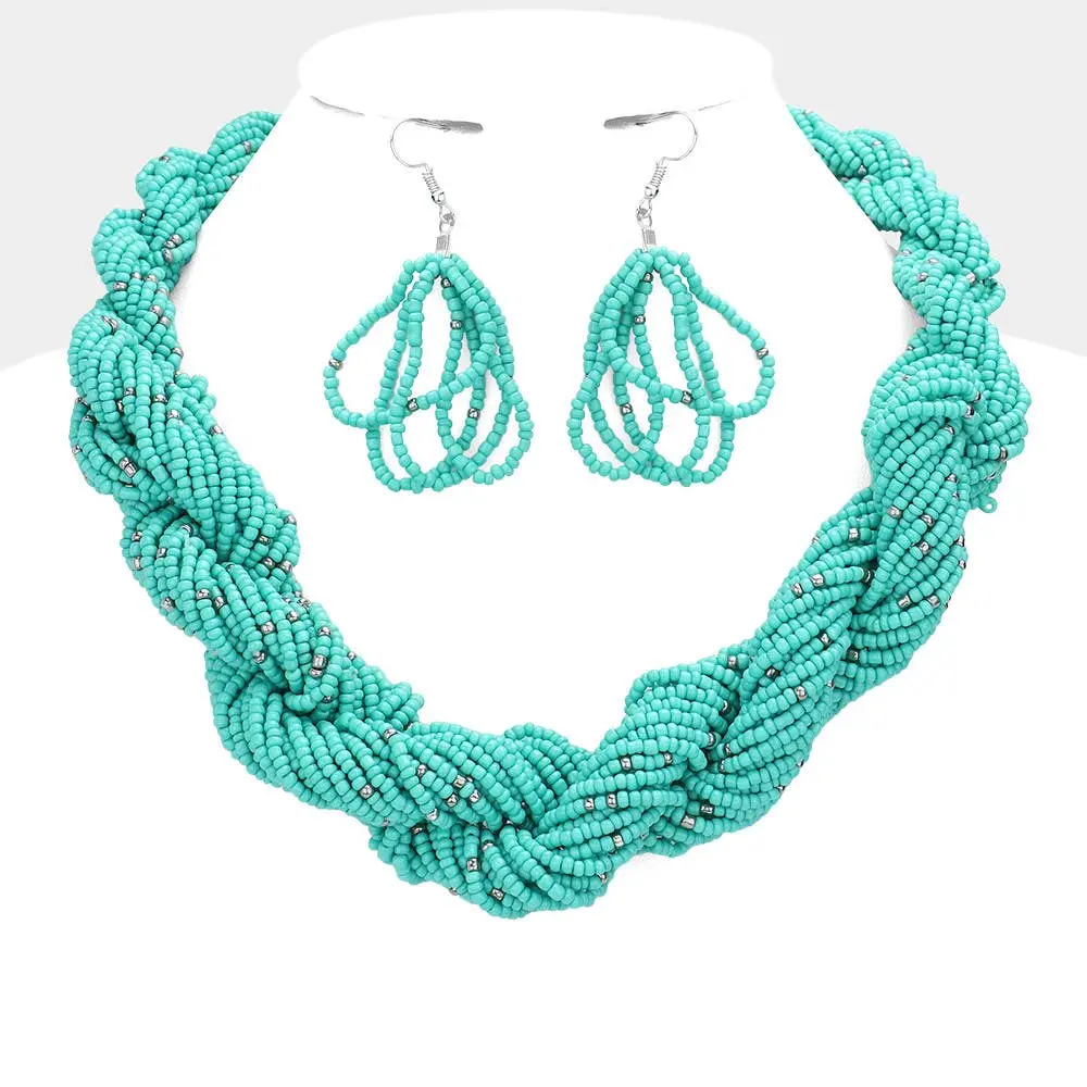 Braided Seed Beaded Necklace : Tq