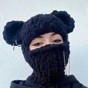Winter knitted hat with novelty bear ears