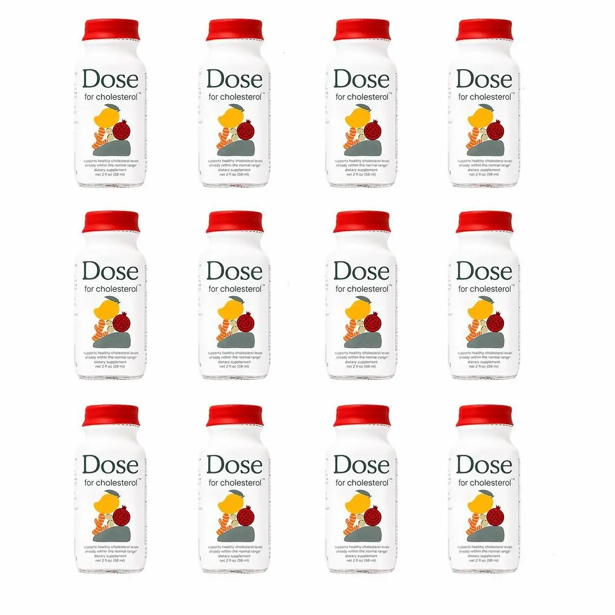 DOSE Cholesterol Support Heart Health Liquid Shots, 12 Pack, 2 fl oz Each, with CoQ10, Pomegranate, Turmeric Curcumin & Amla, Daily Cardiovascular Wellness Supplement, Vegan, Zero Sugar