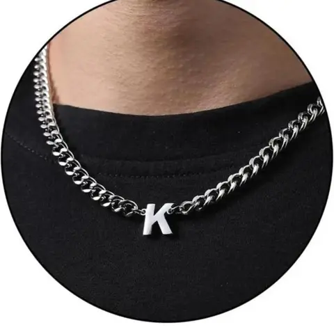 Men's Letter Cuban Necklace, Stainless Steel, Silver Color Letters A-Z Pendant, Chain Design, Personalized Gift for Men, Initial Necklaces