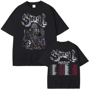 Band Ghost Skeletour World Tour 2026 Double Sided Graphic T Shirt Men Women Harajuku Fashion Vintage Casual Cotton Male T-shirts