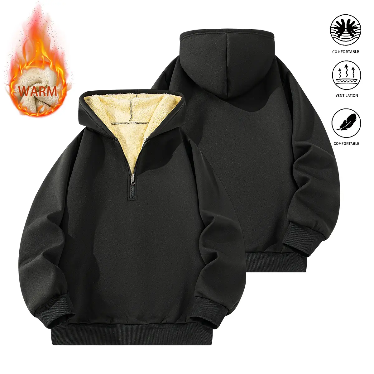 JOGWAVE Men’s Fleece Half-Zip Hooded Sweatshirt - Menswear, Plain, Casual, Longsleeves, Lightweight, Soft, Breathable, Classic, Versatile, Machine Washable, Comfortable, Back to School, College Clothes, Fashion