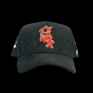Sox's Orange Baseball Cap with Red Glitter Logo and Black Background