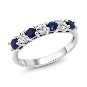 Blue Sapphire and White Diamond Engagement Ring For Women | 925 Sterling Silver | Wedding Engagement Anniversary Promise Ring For Women | Available In Size 5, 6, 7, 8, 9