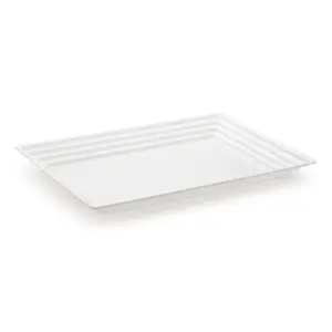 11" x 16" White Rectangular with Groove Rim Plastic Serving Trays