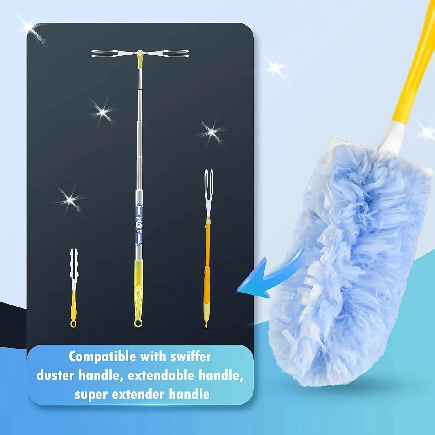 30 Count Heavy Duty Duster Compatible with Swiffer Duster, Disposable Microfiber Duster Refills with 1 Short Handle and 1 Extendable Handle Cleaning