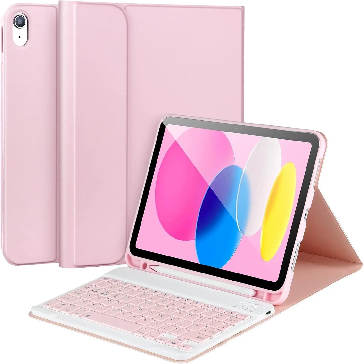 Multifunctional Portable Rechargeable Wireless Tablet Keyboard Case with Pencil Holder & Square Keycaps, Detachable Bluetooth Accessory for iPad 11th Gen (A16 2025 11in), 10th Gen (2022 10.9in), Pink