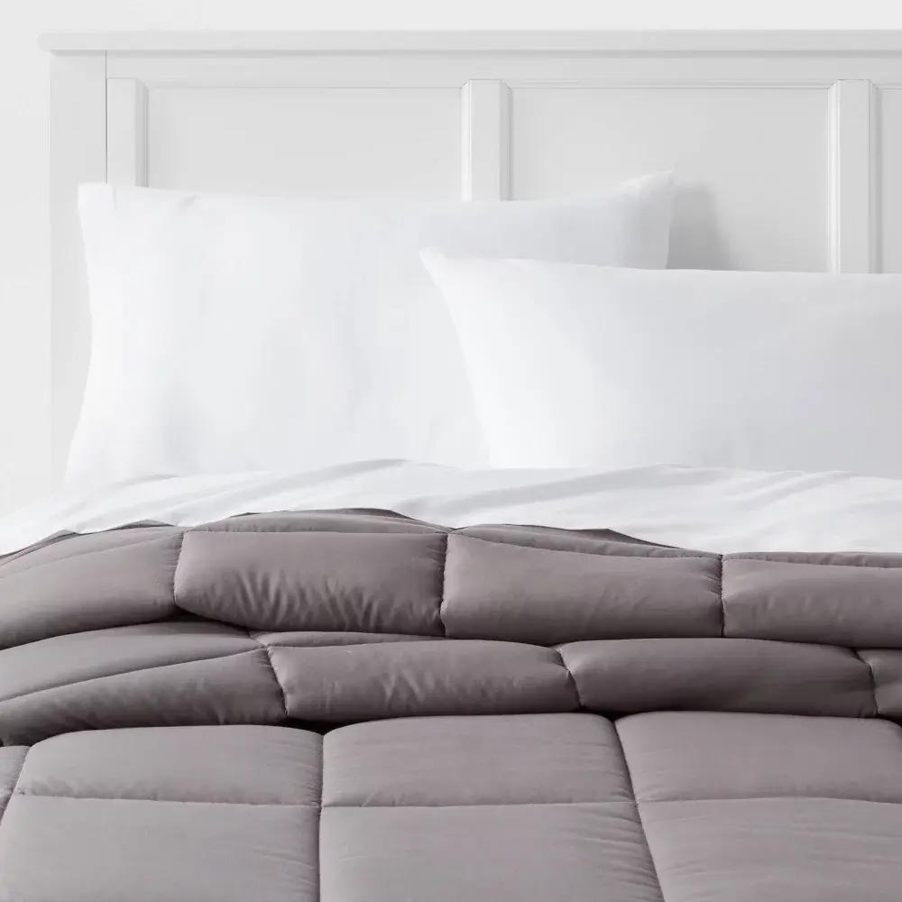 Full/Queen Down Alternative Washed Microfiber Reversible Comforter Dark Gray - Room Essentials