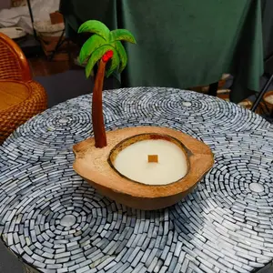 1 set Handcrafted Coconut Shell Jewelry Storage Box, Vintage Style Log Carved Decor, Crystal Demagnetizing Case, Creative Candle Holder, No Electricity or Battery Needed