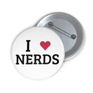 I Heart Nerds Pin Button - White Button with "I ♥ NERDS" Design, Featuring a Red Heart Symbol, Ideal for Fans and Supporters