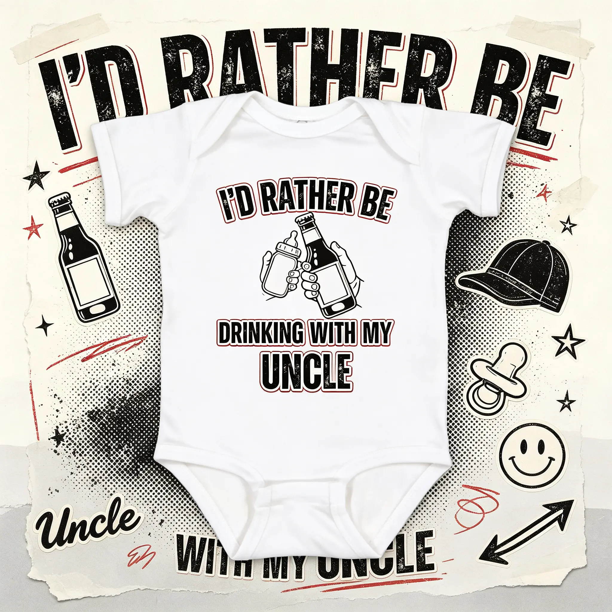 Funny Uncle Baby Onesie I'd Rather Be Drinking With My Uncle, Soft Cotton Newborn Bodysuit, Cute Novelty Baby Shower Gift For Infant Baby Boys & Girls`