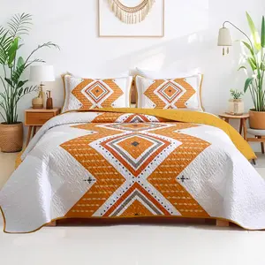Boho Set King Size, Aztec Texture Coverlet Burnt Orange Bedspread Bohemian Bed Cover, Coverlet Microfiber Soft Lightweight Bedding Sets for All (106"*92")