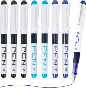 Disposable Fountain Pens, 8 Pack 3 Colors Fine Point Pens Stainless Steel Nib, Fountain Pens Smooth Writing for Calligraphy, Journaling, Drafting, Sketching, Doodling & Office Supplies