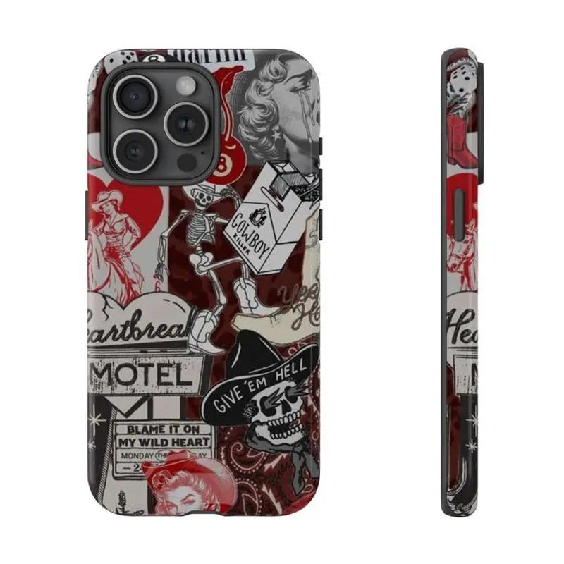 Vintage Western Cowboy Motel Themed Polycarbonate Smartphone Protector Case - Premium Matte Durable Shell, Shockproof, Anti-Drop, Anti-Fingerprint Accessory for iPhone 11/12/13/14/15/16/17 ProMax Plus & Compatible Android Devices, Unisex Gift