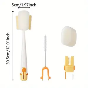 5-in-1 Multifunctional Cleaning Brush Set - Portable Bottle & Cup Lid Cleaner Tools, No Electricity Needed, Ideal for Water Bottles & Cups, Includes 2 Interchangeable Brush Heads, Toilet Cleaning Brushes|Ergonomic Handle|Durable Cleaning Brushes