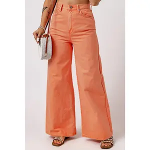 Orange Acid Wash High Waist Wide Leg Jeans