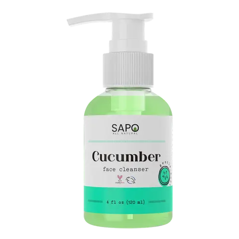 Sapo All Natural Cucumber Face Cleanser - Daily Gentle Gel Wash with Aloe, Coconut Oil, Neem & Vitamin C - Soothing, Brightening, Hydrating & Vegan for Dry, Sensitive, Oily or Acne Prone Skin - 4 oz