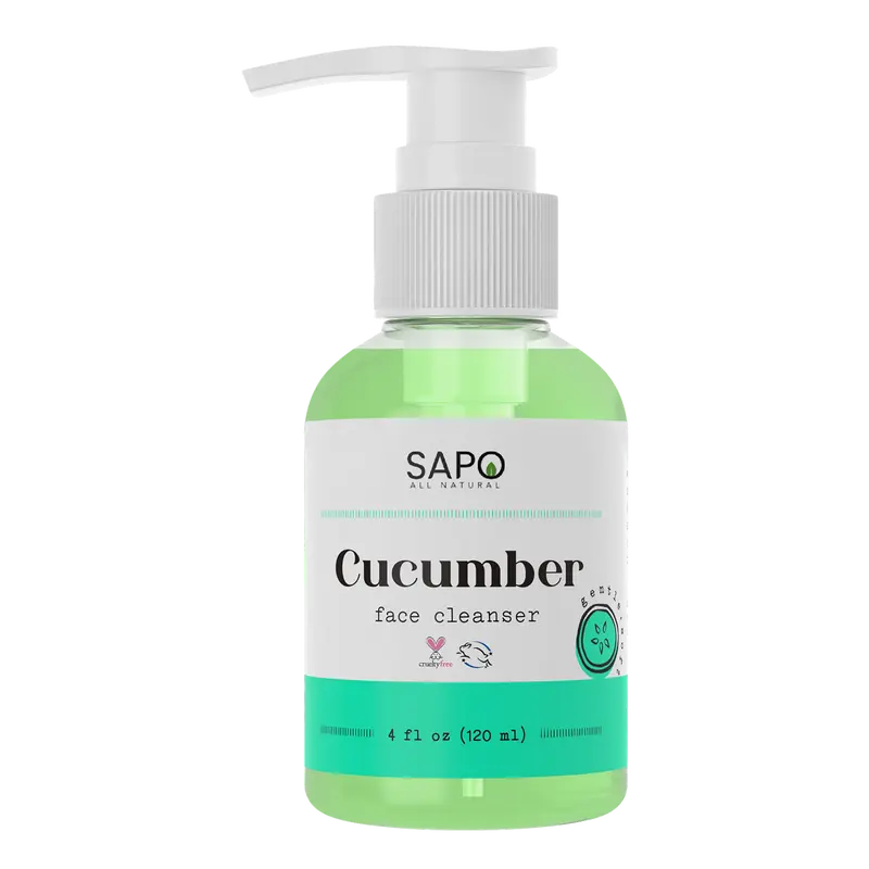 Sapo All Natural Cucumber Face Cleanser - Daily Gentle Gel Wash with Aloe, Coconut Oil, Neem & Vitamin C - Soothing, Brightening, Hydrating & Vegan for Dry, Sensitive, Oily or Acne Prone Skin - 4 oz