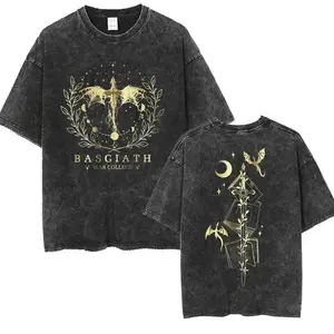 Basgiath War College Vintage Washed T Shirt Fourth Wing Dragon Rider Aesthetic Clothing T-shirt Men Women Fashion Oversized Tees Top Womenswear