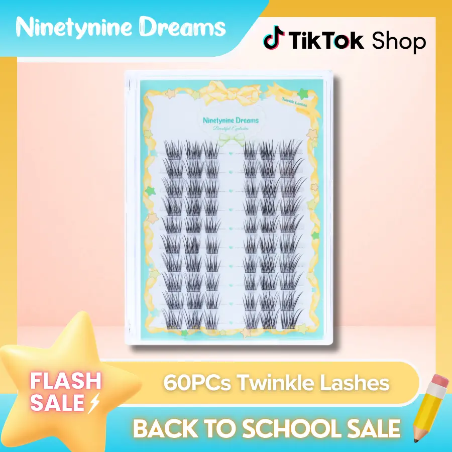 Ninetynine Dreams 60PCs Twinkle Lashes | Natural Cat & Siren Eye Style 9-13mm C+ Lash Clusters — Soft Lightweight Ultra-Thin Band, Reusable & Pre-Mapped Beginner-Friendly Everyday Makeup Eyelashes Look