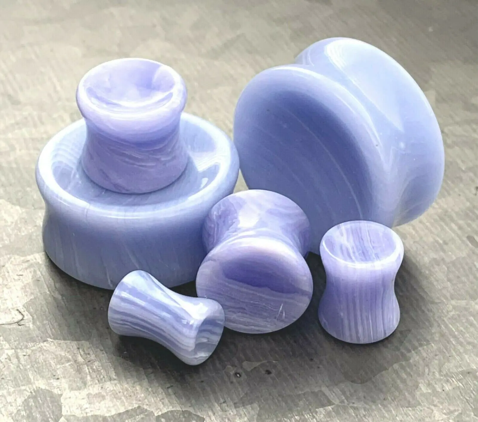 PAIR of Brilliant Concave Blue Lace Agate Double Flare Organic Stone Plugs - Gauges 2g (6mm) thru 1" (25mm)