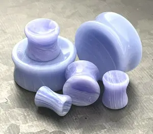 PAIR of Brilliant Concave Blue Lace Agate Double Flare Organic Stone Plugs - Gauges 2g (6mm) thru 1" (25mm)