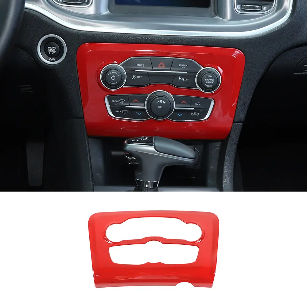 Red Carbon Fiber Look Central Control A/C Panel Cover Trim for Dodge Charger 2015+, ABS Automotive Interior Accessories Decoration Set, Laser-Cut Fit, UV Resistant, Pre-Pasted Double-Sided Tape, Aesthetic Upgrade Dashboard Sticker