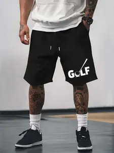 Men's Loose Fit Letter Print Shorts, Drawstring Waist Design, Casual Daily Wear, Comfortable Fashion, Suitable for Everyday Use