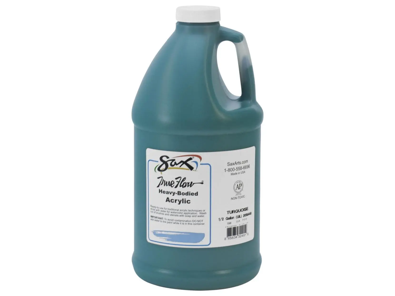 Sax 2019440 0.5 gal True Flow Heavy Body Acrylic Paint, Turquoise, Block Printing, Half Gallon