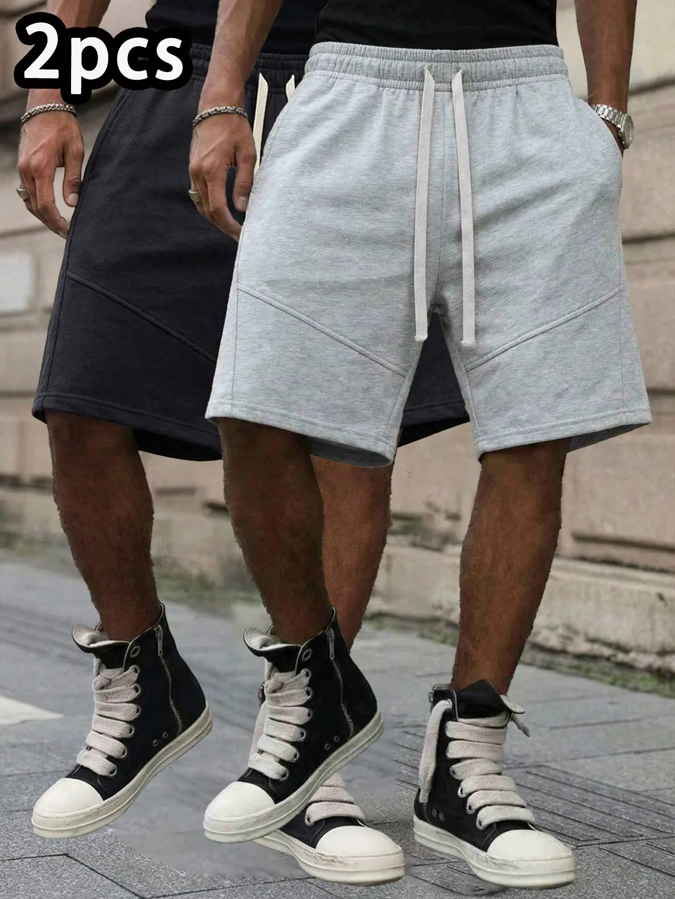 2PCS men's shorts, suitable for spring and summer wear. Solid color casual shorts, light and comfortable, with drawstring belts for easy adjustment, suitable as couple gifts