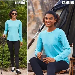 PINSPARK Womens Workout UPF 50+ Top Long Sleeve Crewneck Athletic Shirt Moisture Wicking Running T Shirt springtok