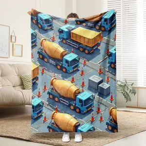 1 Comfortable Concrete Mixer Truck Transportation Flannel Blanket Soft Printed Cooling Blanket Suitable For All Year Round 100% Polyester Fiber Perfect Gift For Family And Friends