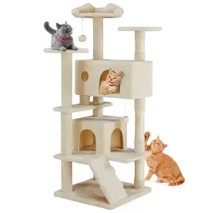 Cat Tree Tower for Indoor Cats, 54in Tall Multi-Level Pet Furniture, Stable Kitty Play House with Sisal Scratching Post, Large Condo, Climbing Ladder, Plush Toy for Kitten cat treehouse
