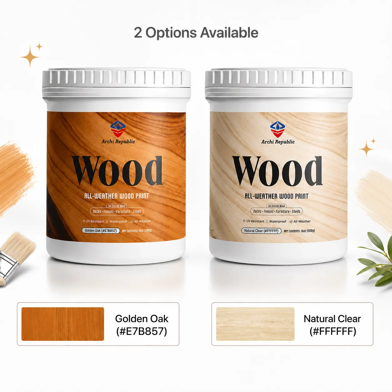 Archi Republic Transparent Wood Stain, 16 oz Water-Based Wood Finish for Furniture, Decks, Fences, Doors & Patio, No Sanding or Priming, Indoor Outdoor, Soft Touch Finish