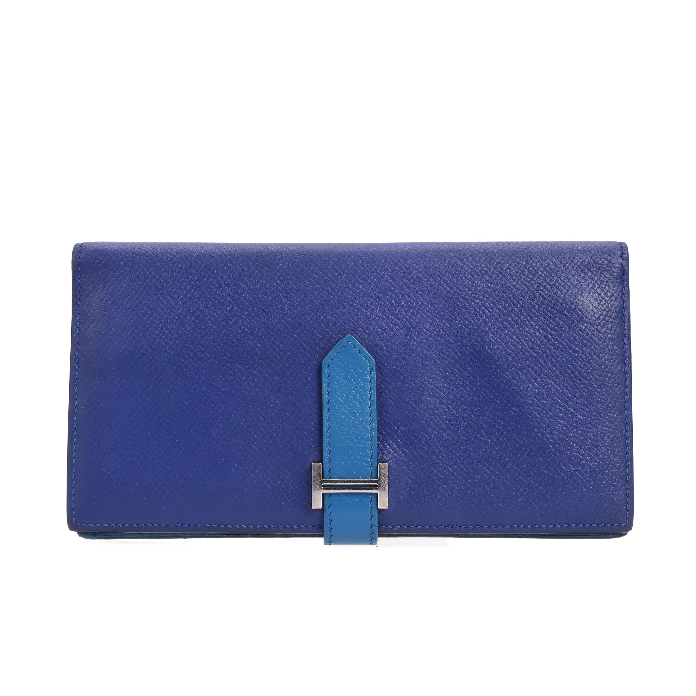 Pre-owned HERMÈS Calfskin Leather Wallet Bearn Blue 24583613