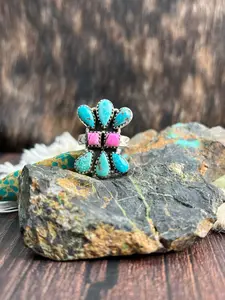 Handmade Sterling Silver White Water with Cotton Candy Adjustable Ring "Signed Nizhoni"