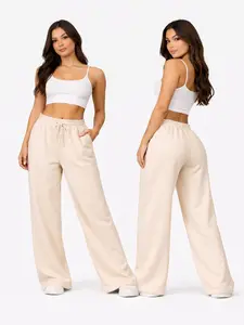 Sofra Women's Fleece Wide Leg Sweatpants Cozy Comfortable Soft Material Perfect for Leisure Everyday Wear Gym
