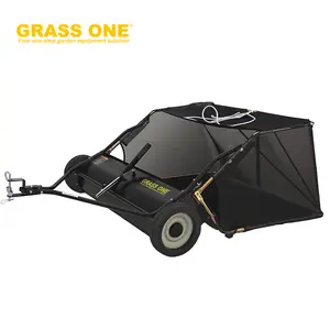 GARSS ONE 44-Inch Tow-Behind Lawn Sweeper with 25 cu.ft. Bag, 4 Spinning Brushes, Height Adjustment & Heavy-Duty Wheels – Efficient Leaf & Grass Pickup for Large Yards