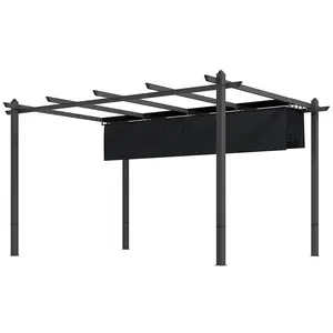 Ten by thirteen foot gray retractable aluminum pergola wood grain frame magnetic lock canopy for backyard dining grill and hot tub leisure enclosure space
