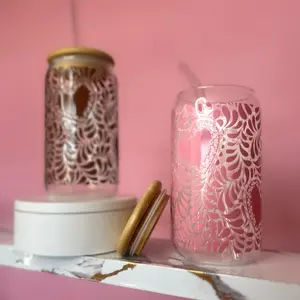 Talavera Heart Glass Can Cup – Girly Pink or Classic Iced Coffee Design | Mexico inspired Aesthetic Drinkware