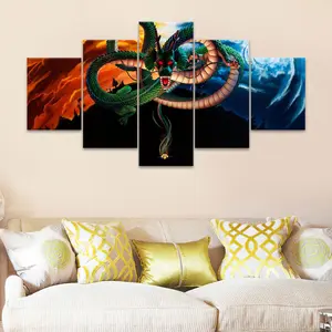 Cartoon Cool Dragon Pattern Unframed Painting, 5 Counts/set Canvas Wall Art Poster, Wall Art Decor for Home Living Room Bedroom Office, Ornaments, Unframed Art Print, Modern Home Decor