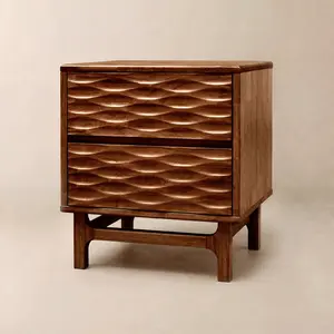 Acacia Elara Solid Wood 2 Drawer Nightstand – Mid Century Modern Bedside Table, Oak Finish, Compact Size for Bedroom or Living Room, Easy Assembly, Durable & Handcrafted Compact Modern Nightstand Set with Charging Station