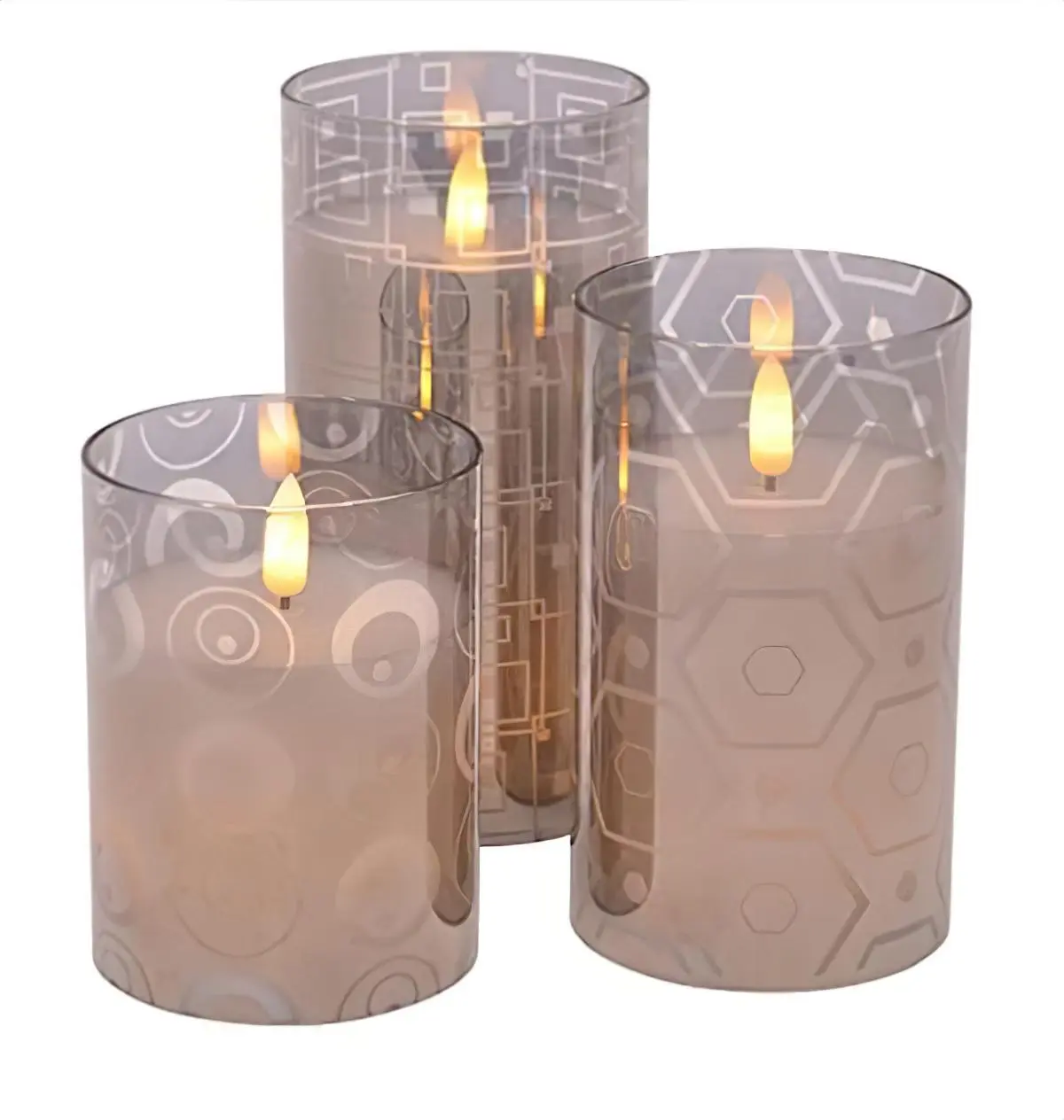 Flameless LED Glass Pillar Candles, Set of 3, 6 Inch, Silver Metallic - Battery Operated Realistic Flickering Candles, Elegant Glam Home Decor for Living Room, Wedding, Christmas & Holiday Table Centerpiece