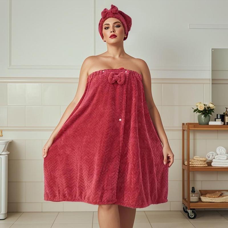 Plus Size Bath Skirt & Shower Cap Set 2 Counts Adjustable Thickened Toweling Robe Loungewear Ideal for Home Travel Sauna Spa Women's Wear Basic Minimalist Sleeveless