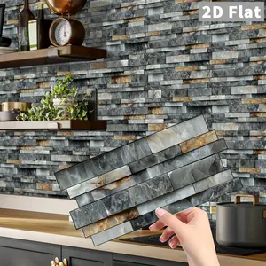 12pcs 2D Self-Adhesive Mineral Texture Wall Stickers, Natural Stone Design, Smooth Surface, Easy Clean, Kitchen Bathroom Living Room Decor