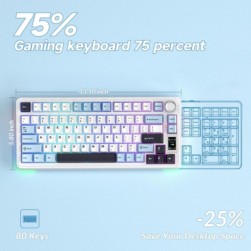 AULA S75 Pro Wireless Mechanical Gaming Keyboard with Screen Knob RGB Backlit Tri-Mode 2.4G USB-C Bluetooth5.0 Hot Swappable Gasket for Gamers PC Accessories